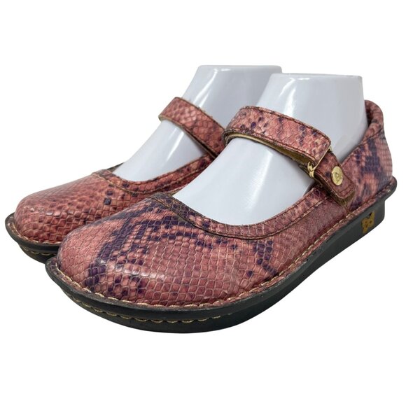 Alegria Womens Pink Belle Carmel‎ Snake Print Leather Mary Jane Shoes Size 38 - Picture 2 of 15
